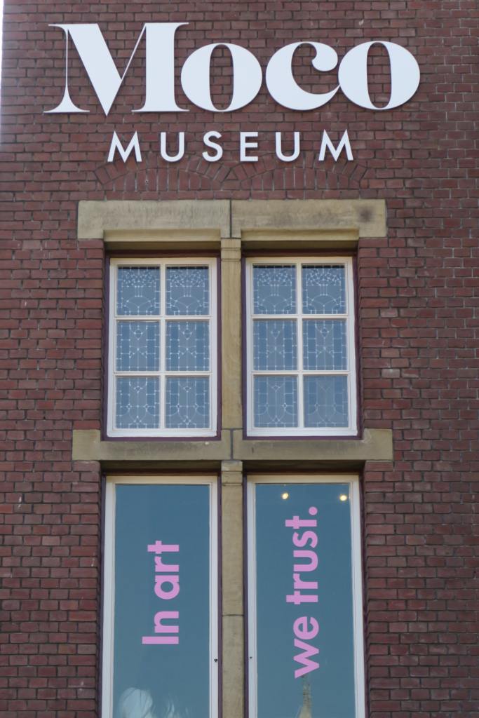 Moco Museum facade "in art we trust"