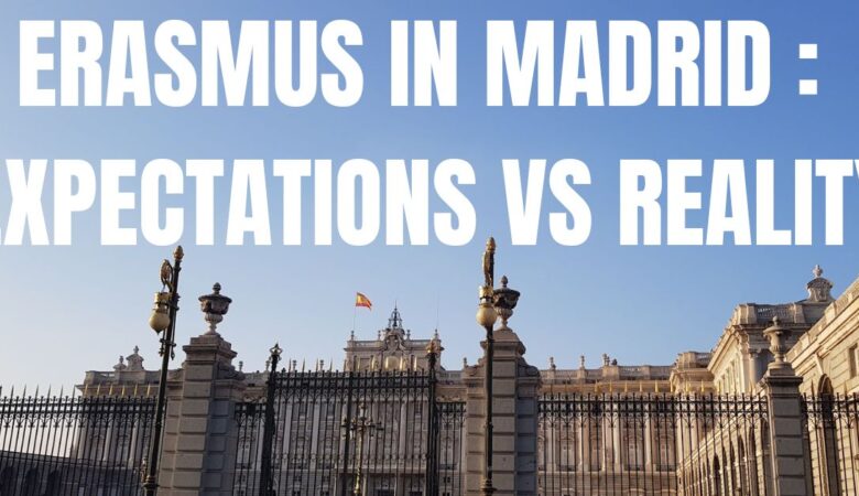 "Erasmus in Madrid : expectations vs reality" written in white on a picture of Palacio Real