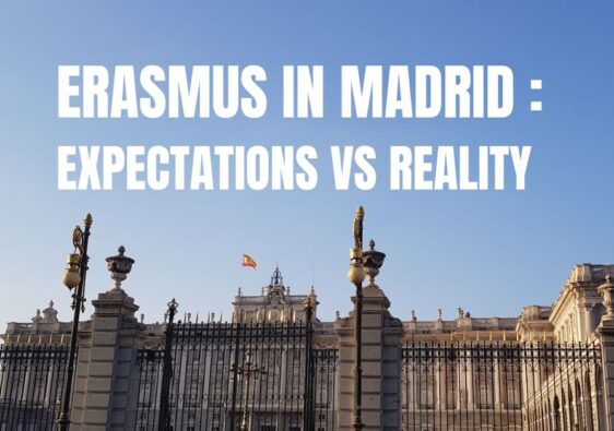 "Erasmus in Madrid : expectations vs reality" written in white on a picture of Palacio Real